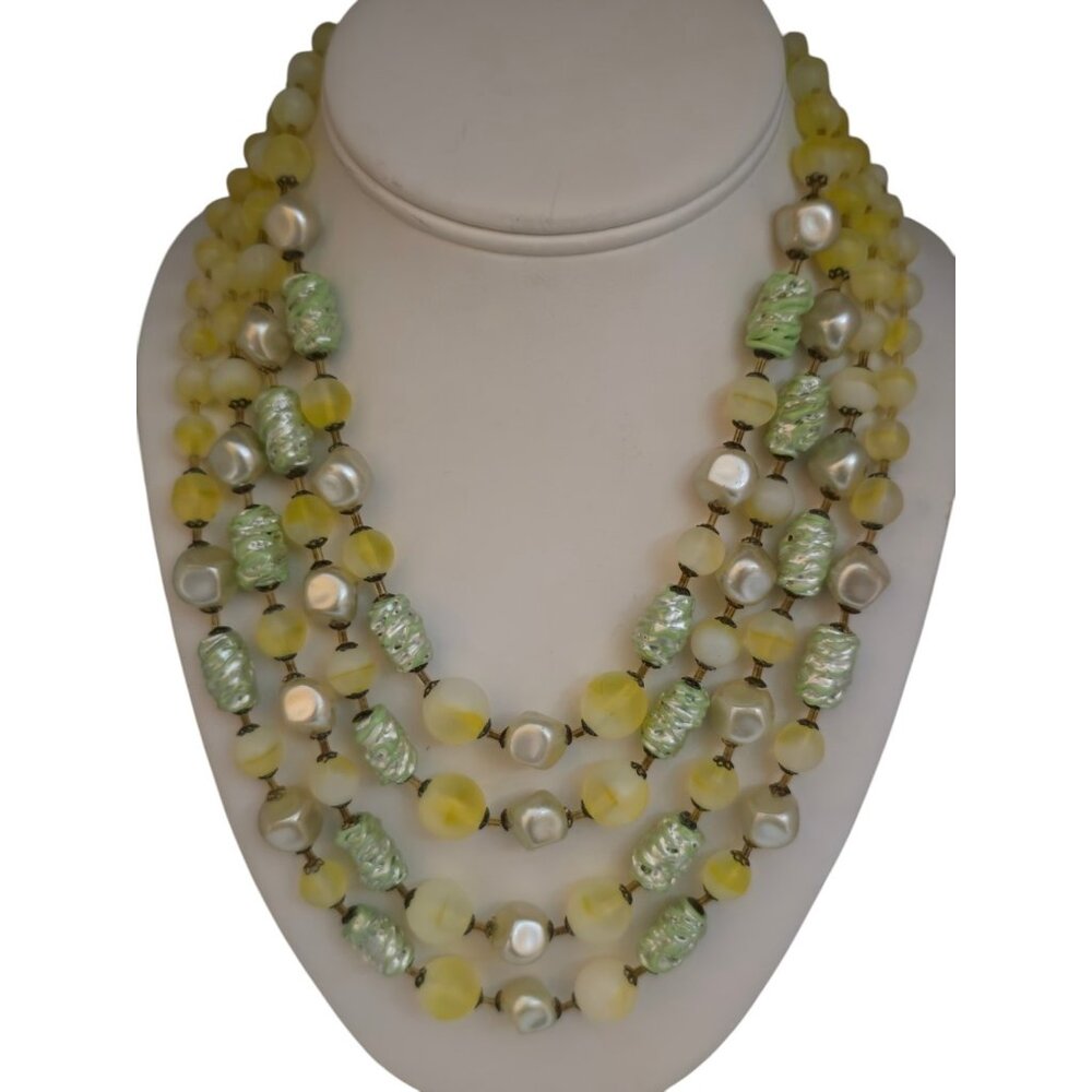 Vintage Well Made 4 Strands Glass Necklace With Fancy Clasp Signed Gm (A7892)